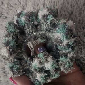 Gray and Teal Crochet Scrunchie